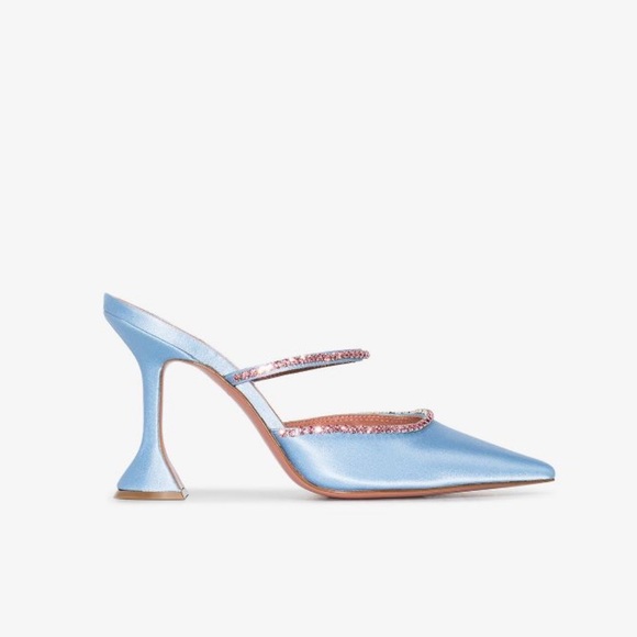 Amina Muaddi glida mule heels in powder blue with pink embellishments - Picture 3 of 8